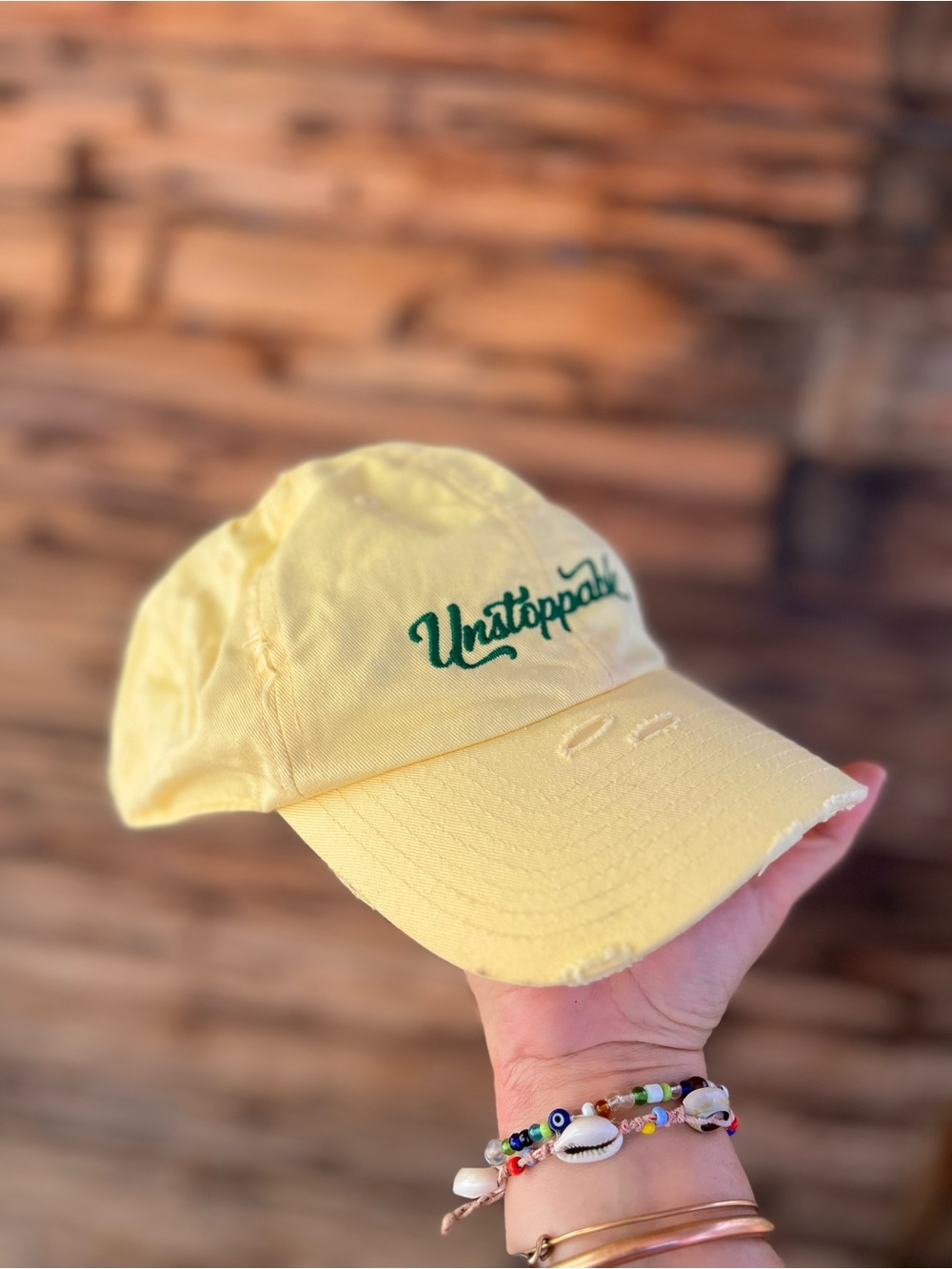 KBETHOS VINTAGE | Yellow "Unstoppable" Embroidered Distressed Baseball Cap